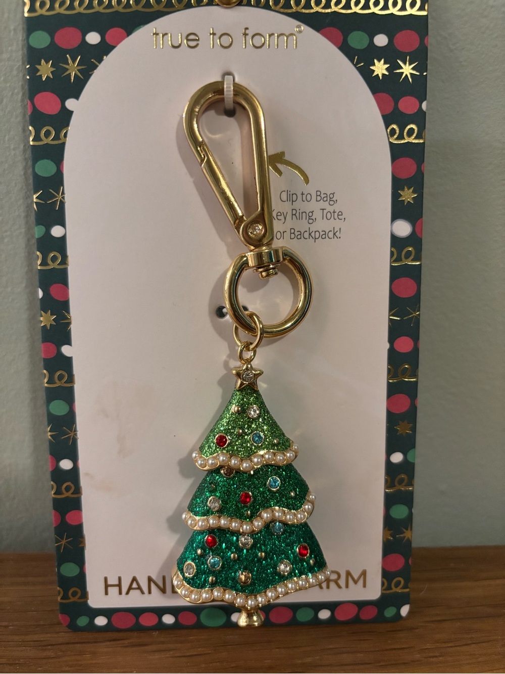 True to Form Green Glitter Christmas Tree Handbag Charm Keychain NWT - Picture 3 of 7